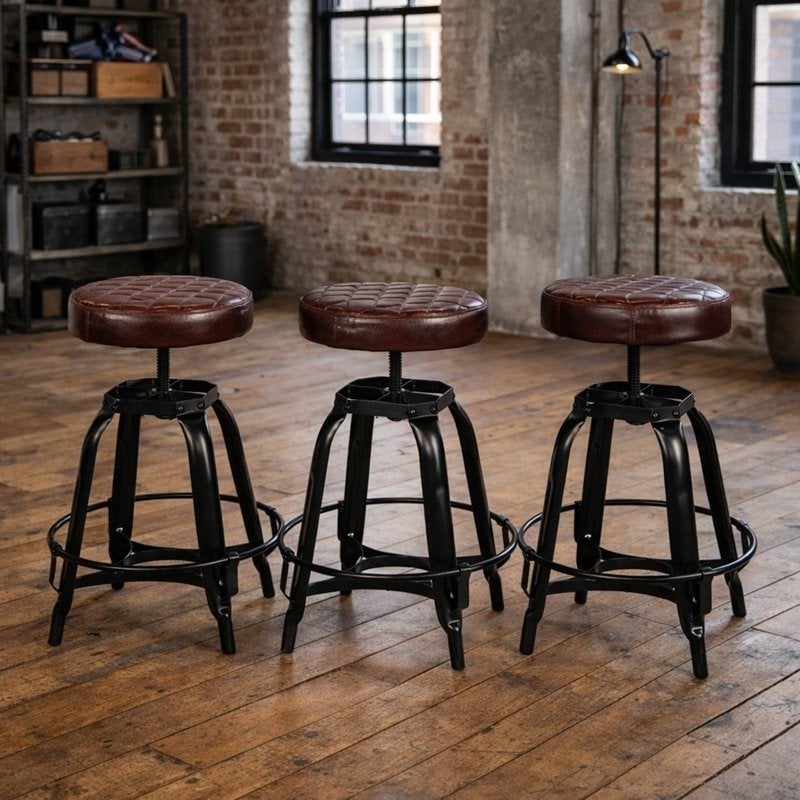 Tabouret Kruk Krukje Vintage Industrieel van Staal en Leer, Ophalen, Overige materialen, Info@dehanzeherten.nl, De Hanze Herten BV