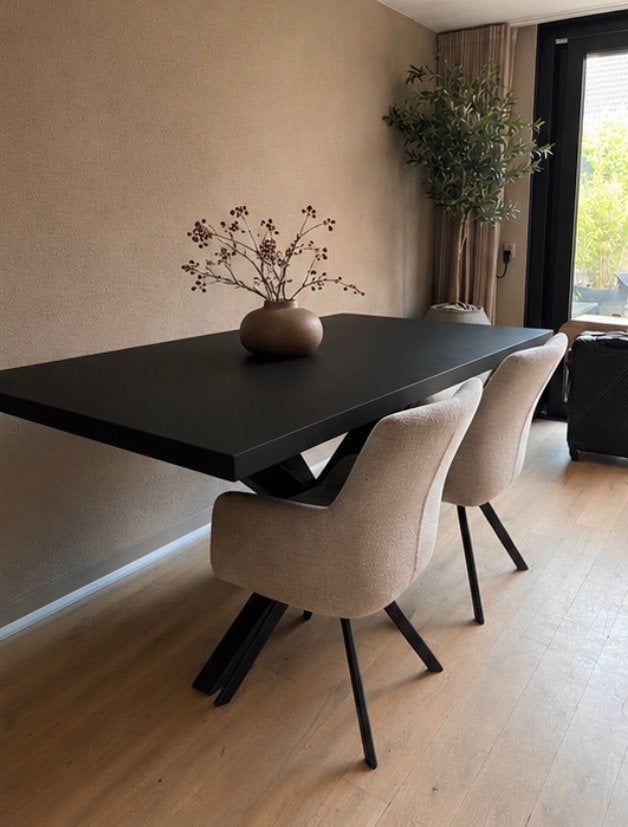 Moderne Zwarte Eettafel met X-poot/ 160 x 87, Ophalen, 50 tot 100 cm, Vijf personen of meer, 150 tot 200 cm