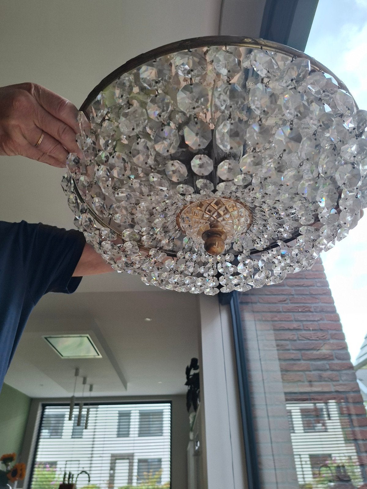 oude kroonluchter met spiegel reflex, Ophalen, Gebruikt
