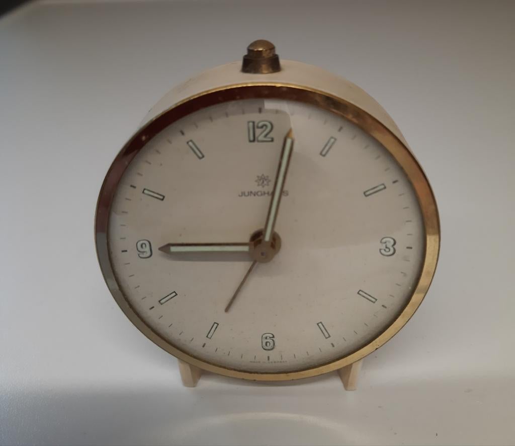 Vintage Junghans Wekker - Crème met Gouden Rand, Witgoed en Apparatuur, Wekkers, Ophalen of Verzenden
