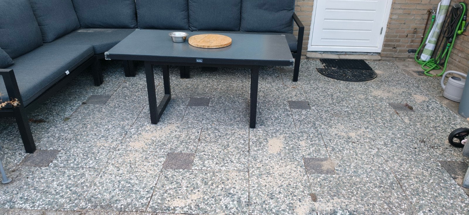Terrastegels 60x40 en zwarte 20x20 patroon, Ophalen, Gebruikt, 10 m² of meer, Beton