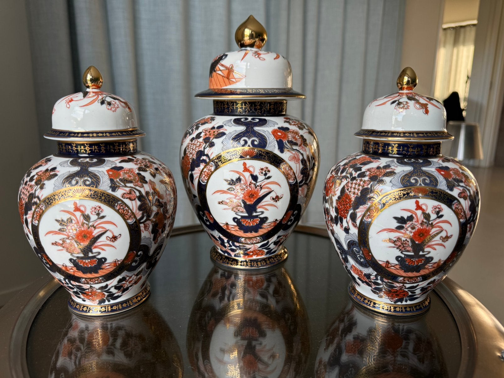 Set Set Japanse porseleinen Imari tempelpotten | Saji Japan, Meerkleurig, 27 cm, Ophalen of Verzenden, Zo goed als nieuw