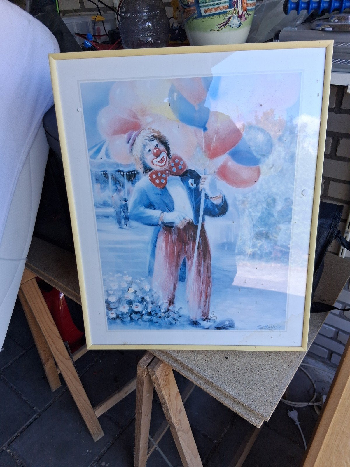Vrolijke Pipo de Clown met ballonnen - Ingelijste print, Portret of Personen, Realistisch, Ophalen of Verzenden, Print