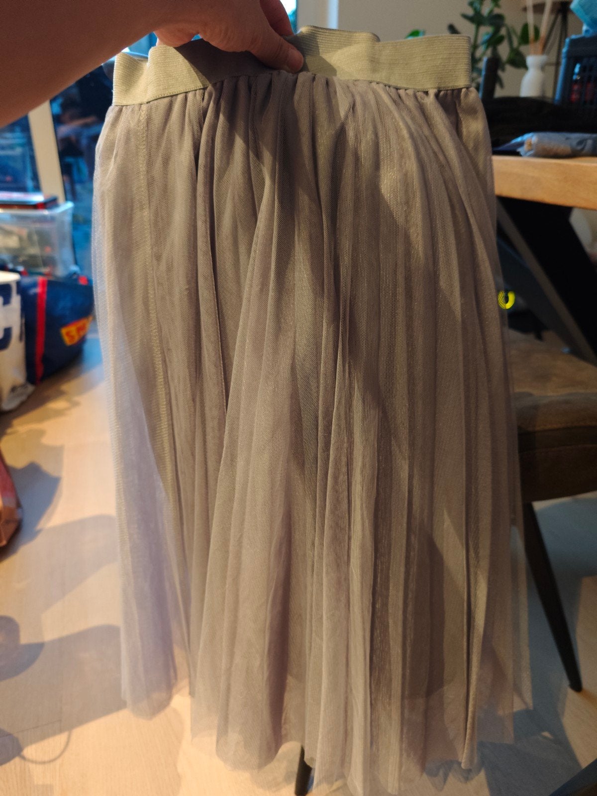 (S-M)60cm Grijze tule rok met elastische tailleband, Maat 38/40 (M), Verzenden, Grijs, Onder de knie