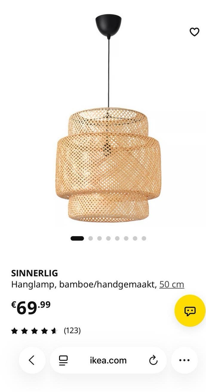 IKEA Sinnerlig bamboe hanglamp 50 cm zgan, Ophalen, Zo goed als nieuw, Natuurlijk materiaal