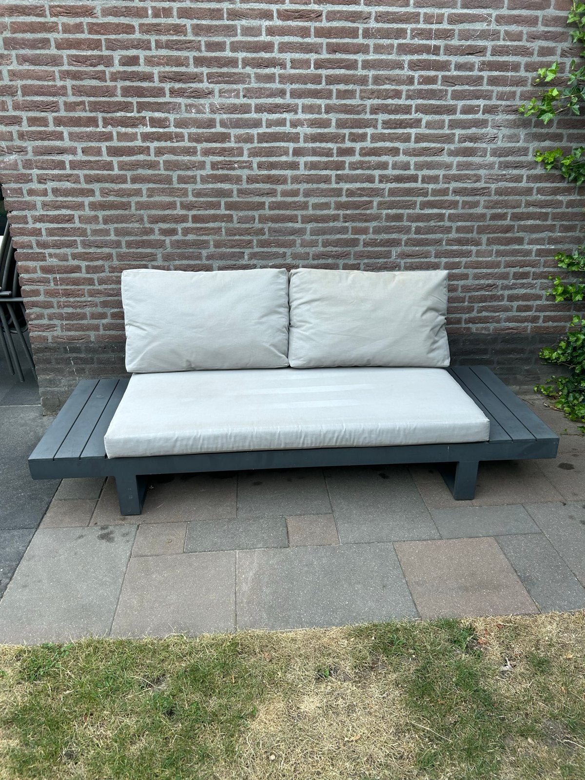 Comfortabele loungebank voor buiten 214 cm breed, Ophalen, Gebruikt, 3 zitplaatsen, Aluminium