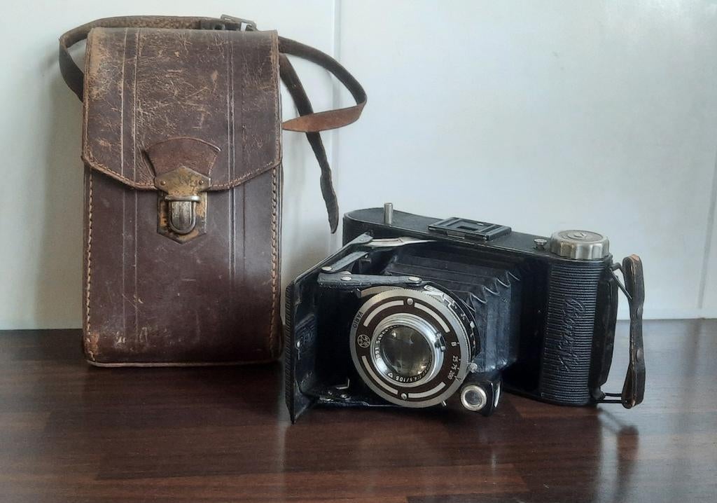 Bonafix vouwcamera - Franka kamerawerk - 1940/1950 - hoes, Ophalen of Verzenden, Gebruikt, Compact, Overige Merken