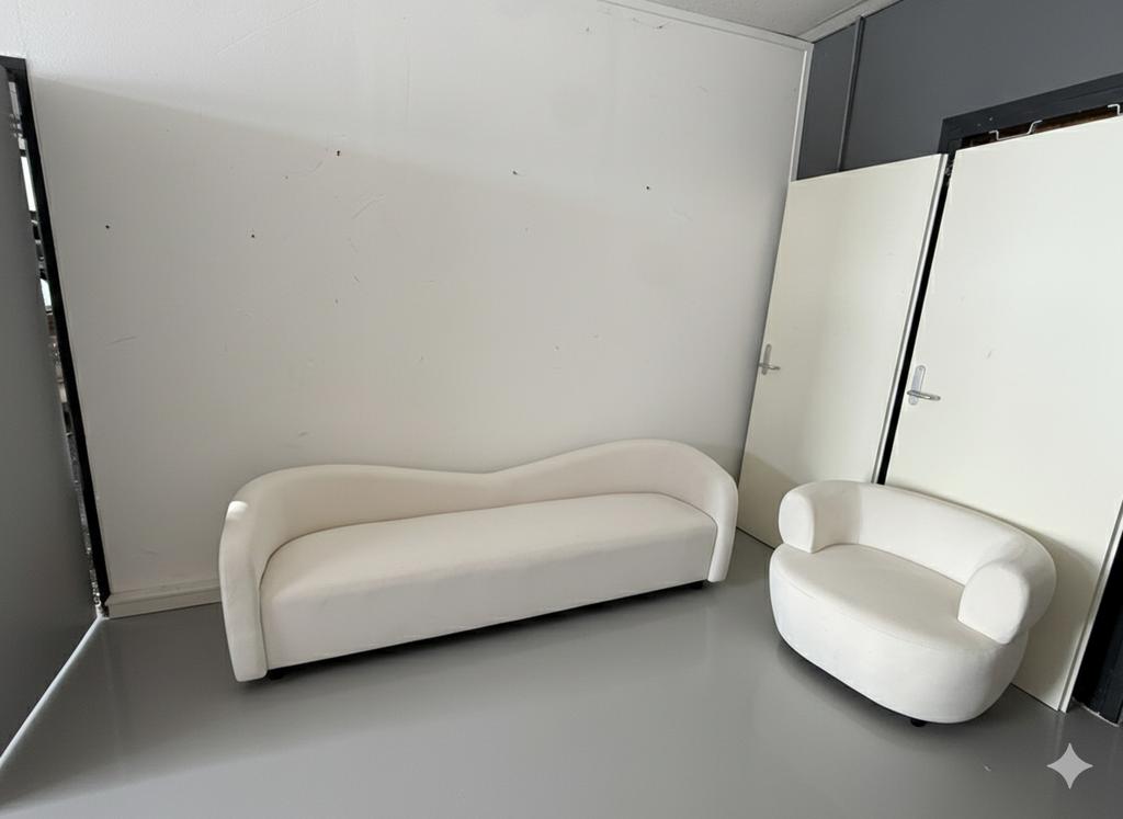 Minimalistisch bank 240cm met losse fauteuil, Ophalen, Stof