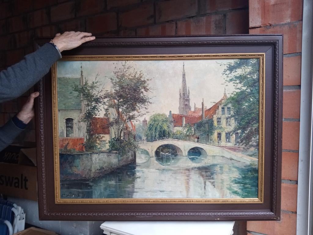 Schilderij Brugge, E. De Geest, Antiek en Kunst, Ophalen