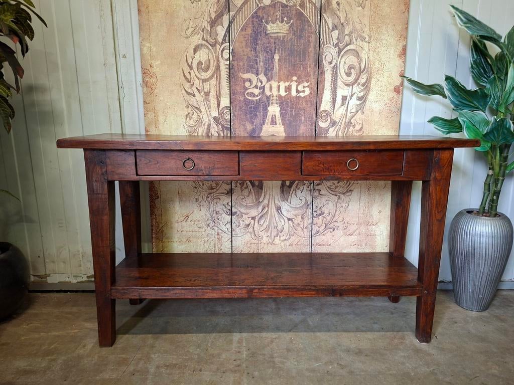 Koloniaal teakhouten sidetable, wandconsole haltafel, Huis en Inrichting, Ophalen of Verzenden, Zo goed als nieuw, 25 tot 50 cm