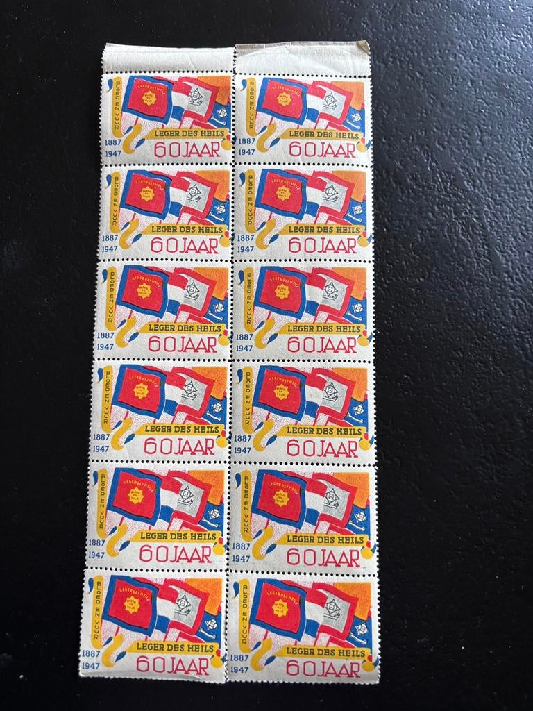 Uniek velletje 12st zegels Leger des Heils 1887-1947 60 Jaar, Antiek en Kunst, Ophalen of Verzenden
