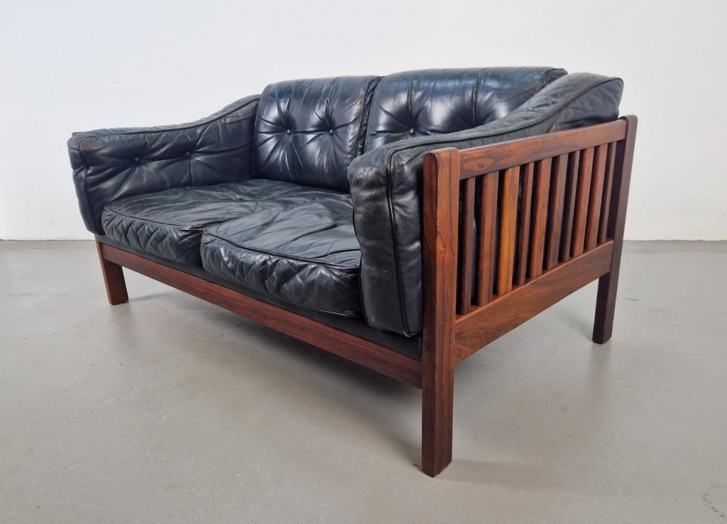 Vintage Ingvar Stockum palissander bank leer '60 rare Zweden, Huis en Inrichting, Banken | Bankstellen, Ophalen, Vintage mid century