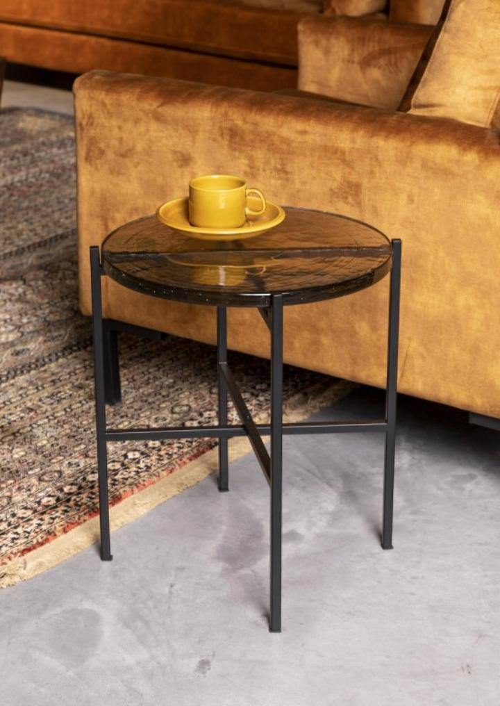 Dutchbone Vidrio bijzettafel zwart | Van €141, nu, 45 tot 60 cm, Minder dan 55 cm, Dutchbone, Rond