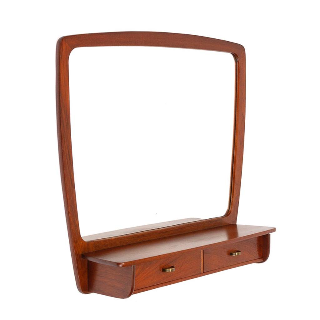Mid-Century Deense vintage design spiegel teak en eiken, Minder dan 50 cm, Gebruikt, Ophalen of Verzenden, Minder dan 100 cm
