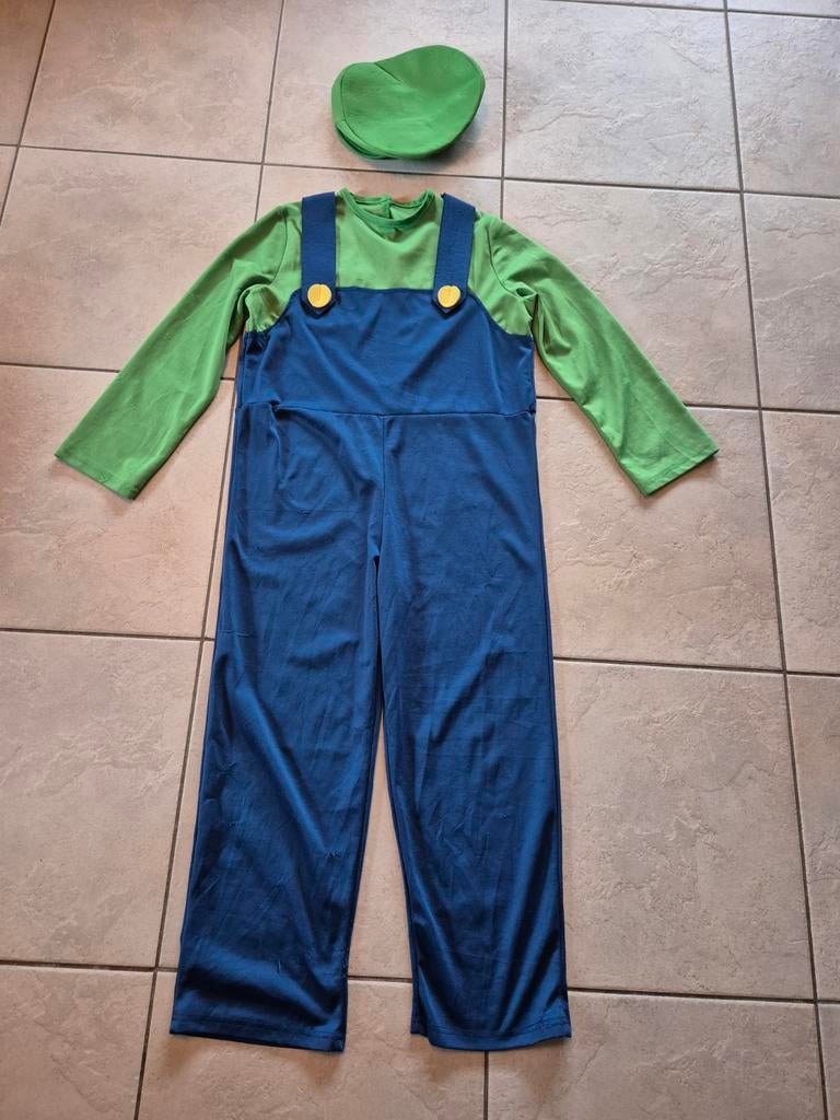 Luigi verkleedpak met pet kindermaat large, Kinderen en Baby's, Carnavalskleding en Verkleedspullen, Ophalen of Verzenden, Jongen of Meisje
