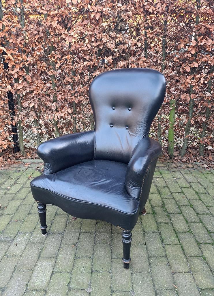 Stoere vintage clubfauteuil, jaren'50/'60, met nagelrand, Huis en Inrichting, Fauteuils, Ophalen, Chesterfield-stijl, 75 tot 100 cm