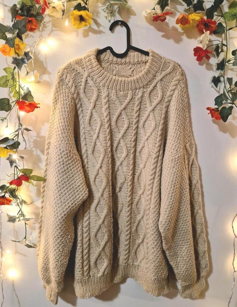 Heerlijk dikke vintage wollen aran gebreide trui, Ophalen of Verzenden, Zo goed als nieuw, Maat 46/48 (XL) of groter