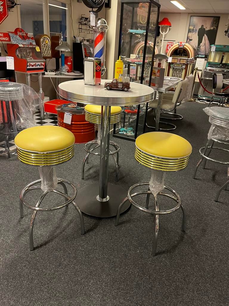 Amerikaanse Retro fifties sixties Bel Air barkrukken, tafels, 5 krukken of meer, Ophalen of Verzenden, Zo goed als nieuw, 60 tot 90 cm