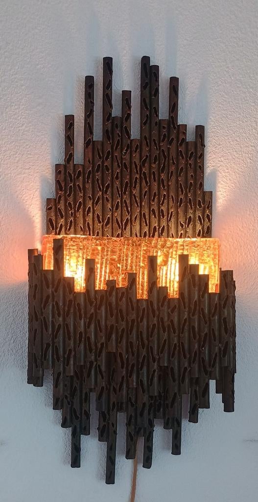 Marcello Fantoni brutalist wall lamp, Murano glass, Huis en Inrichting, Ophalen of Verzenden, Gebruikt, Glas, Brutalist
