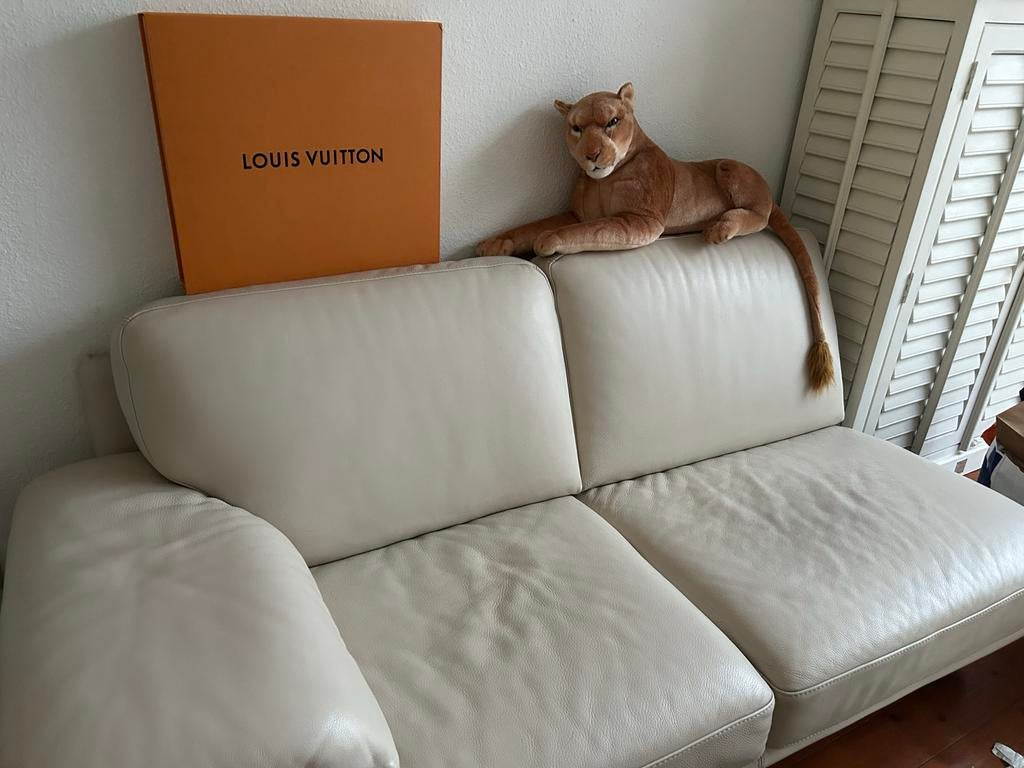 Natuzzi leren bank - wit creme - met gebruikerssporen, Gebruikt, Hoekbank, Leer, Ophalen of Verzenden