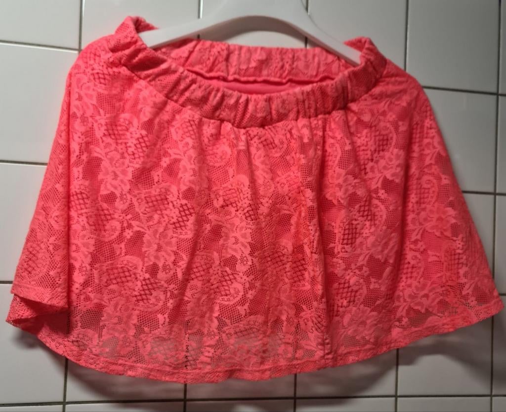 Mooie Neon Roze Rok met Kanten Bovenlaag - XL, Kleding | Dames, Verzenden, Maat 46/48 (XL) of groter, Zo goed als nieuw, Roze