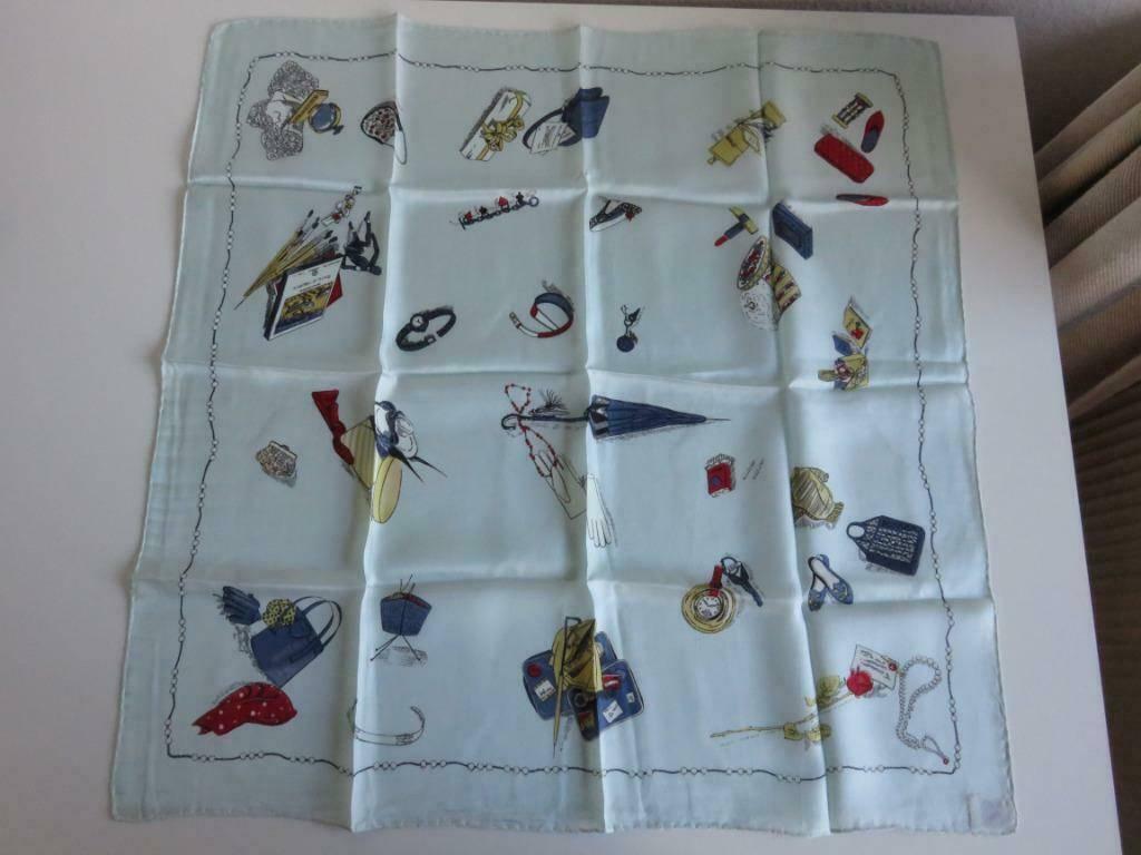 Vintage JAGO echte zijde sjaal lichtblauwe mode print, Jago, Ophalen of Verzenden, Zo goed als nieuw, Maat 36 (S)