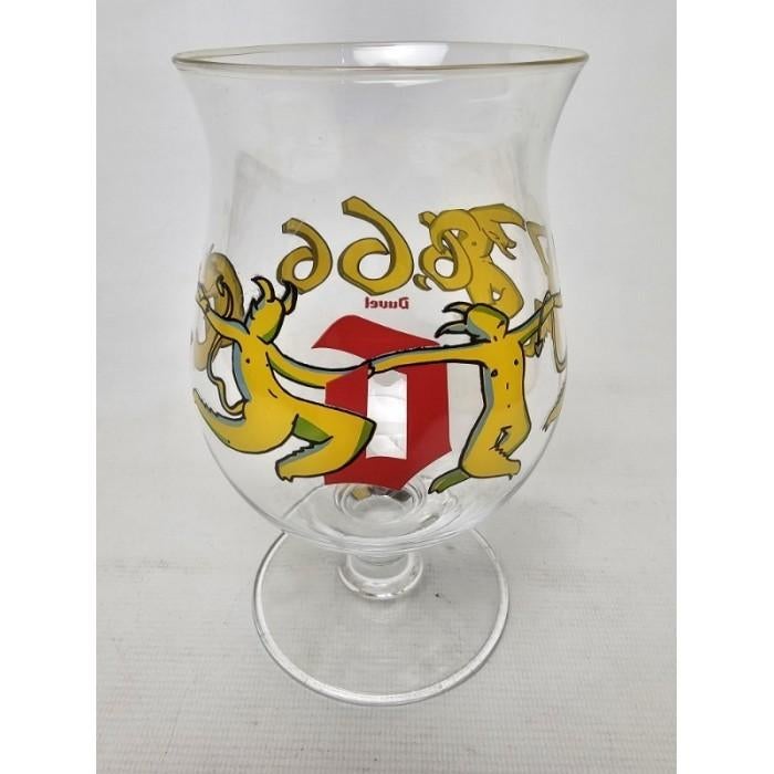 # Duvel 666 bierglas met 6 gele duiveltjes, Ophalen of Verzenden, Gebruikt, Bierglas