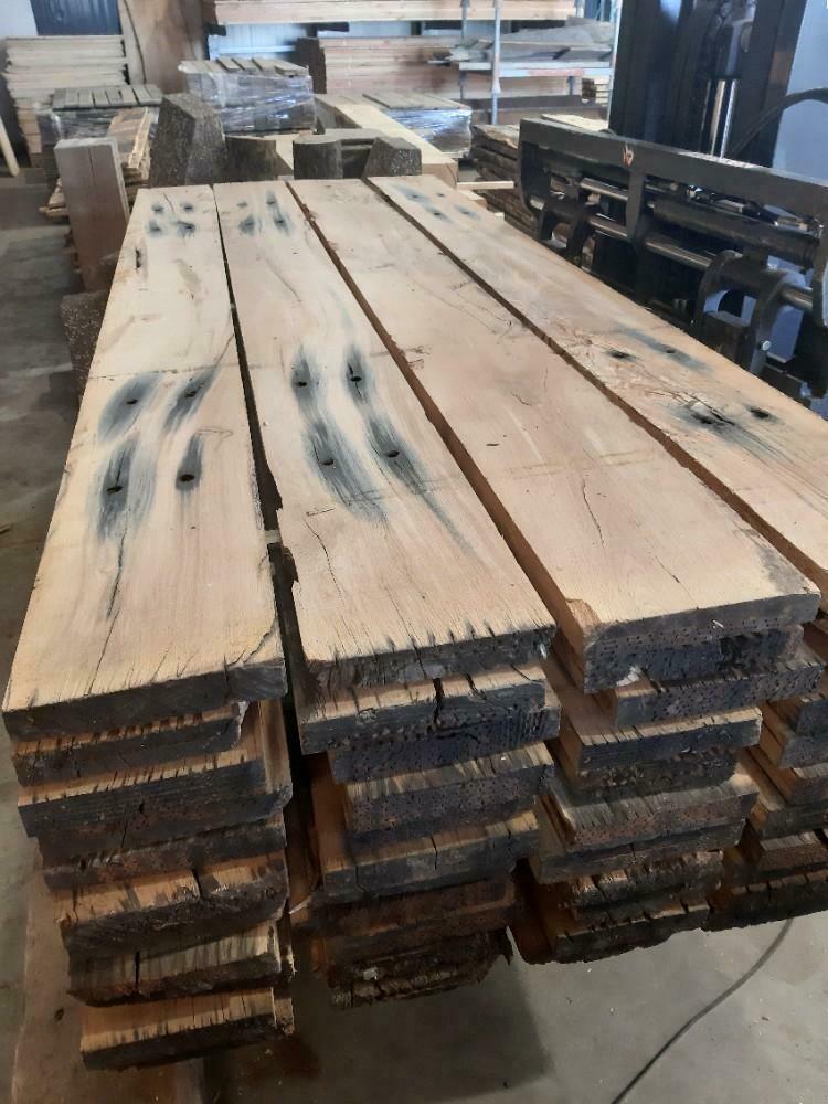 Oud eiken planken wagondelen gezaagd  uit blanke  bielzen, Doe-het-zelf en Verbouw, Hout en Planken, Ophalen, Zo goed als nieuw
