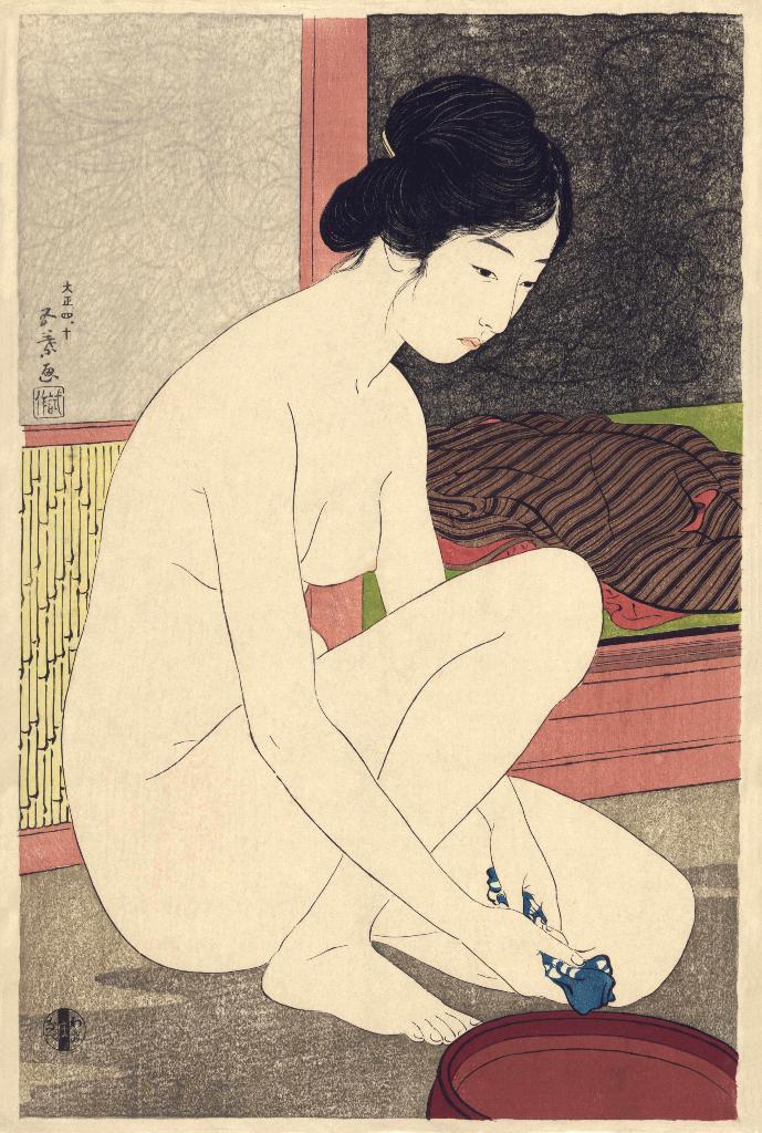 Japanse schone na het bad - houtsnede prent  (kunstprint), Antiek en Kunst, Ophalen of Verzenden