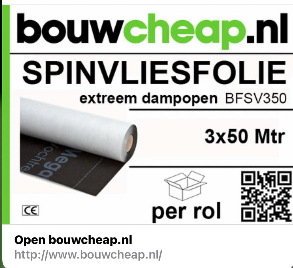Spinvliesfolie 3 laags dampremmende folie 3 mtrx50mtr., Ophalen of Verzenden
