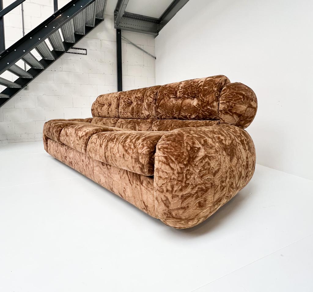 Velourse Italiaanse vintage sofa en slaapbank, 1970's, Gebruikt, 100 tot 125 cm, Vintage, Driepersoons