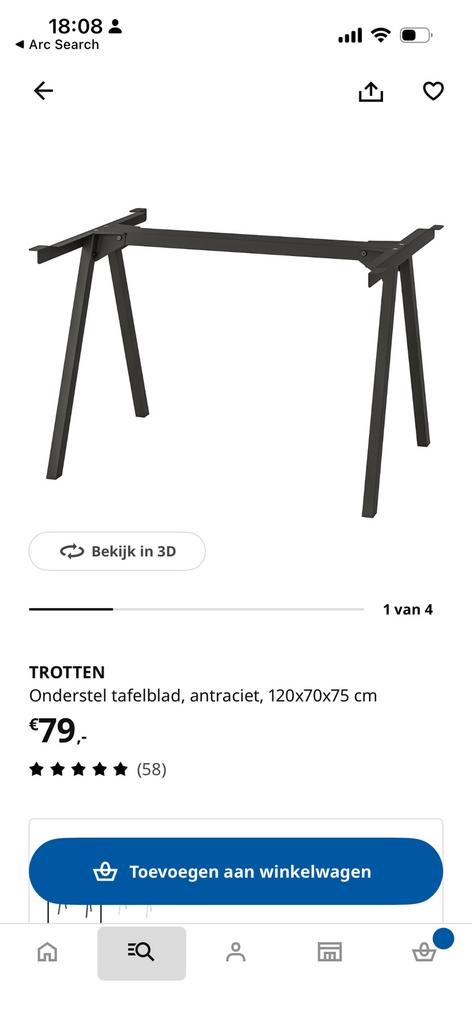 IKEA Trotten onderstel zwart 120x70, Ophalen, Zo goed als nieuw