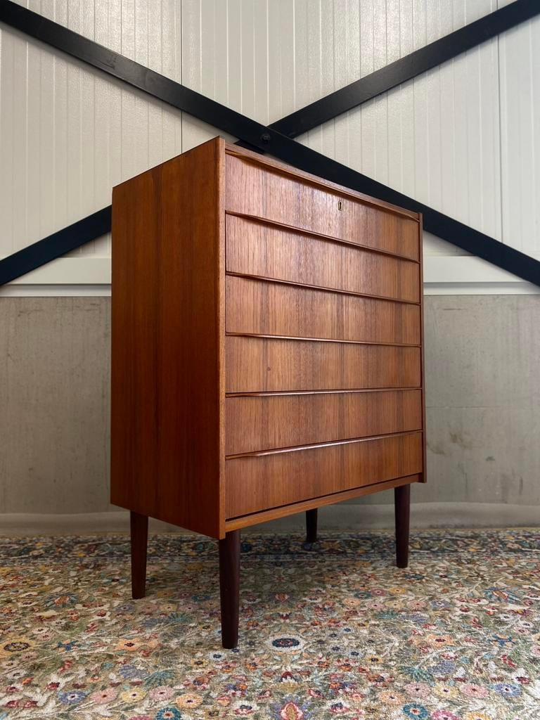 Vintage Teak Mid Century Ladekast Jaren 60, Huis en Inrichting, Ophalen, 5 laden of meer, Vintage retro high board, 100 tot 150 cm