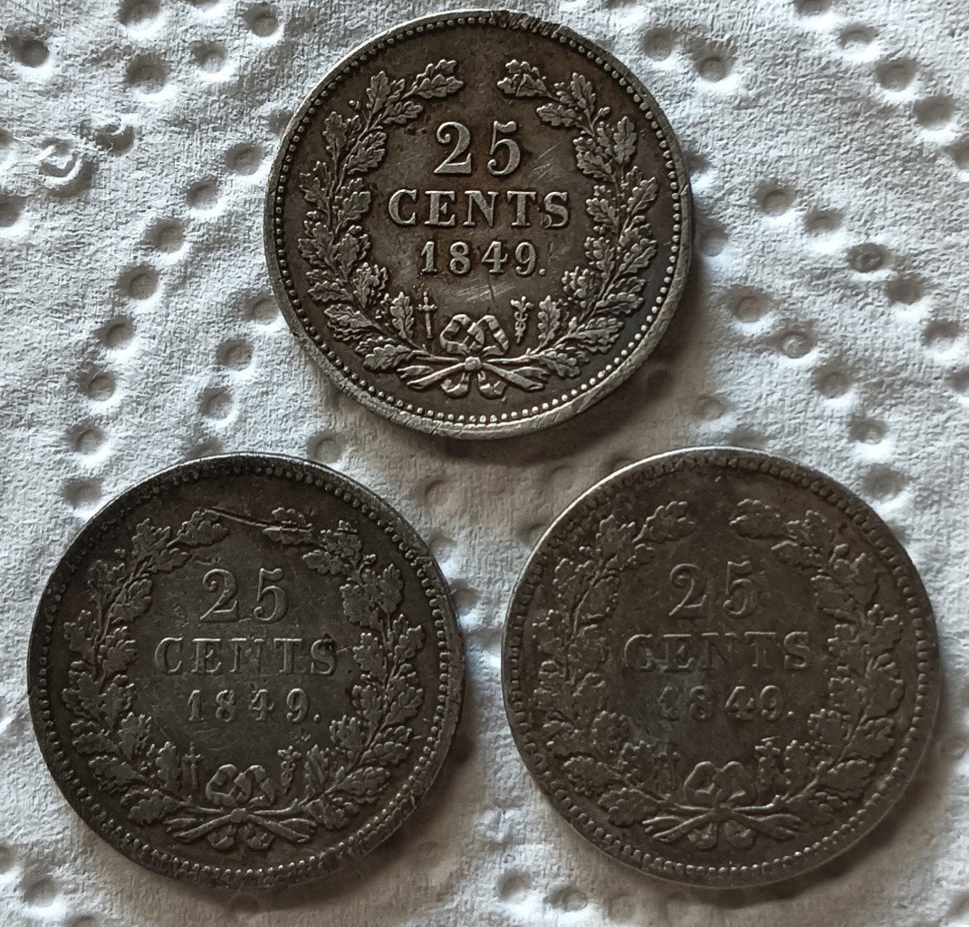 Lotje 25 cent munten 1849 Koning Willem II - bodemvondst, Ophalen of Verzenden, Koning Willem II, 25 cent