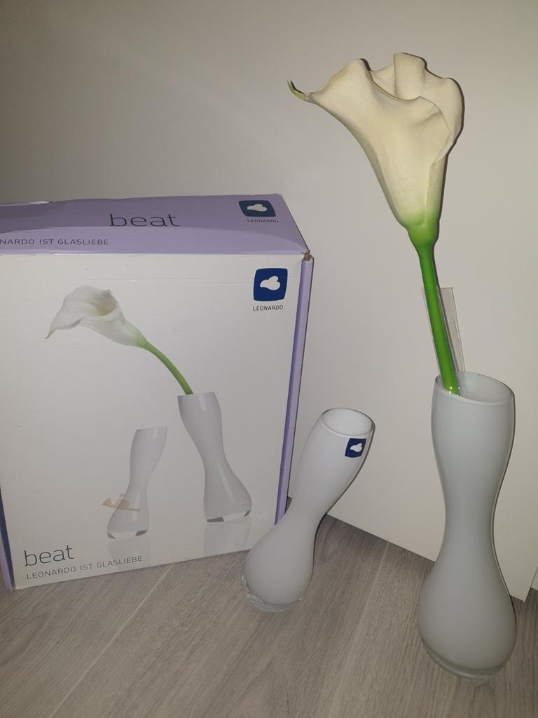 Leonardo Beat Vazen Set - Wit Glas, Ophalen, 50 tot 75 cm, Wit, Nieuw