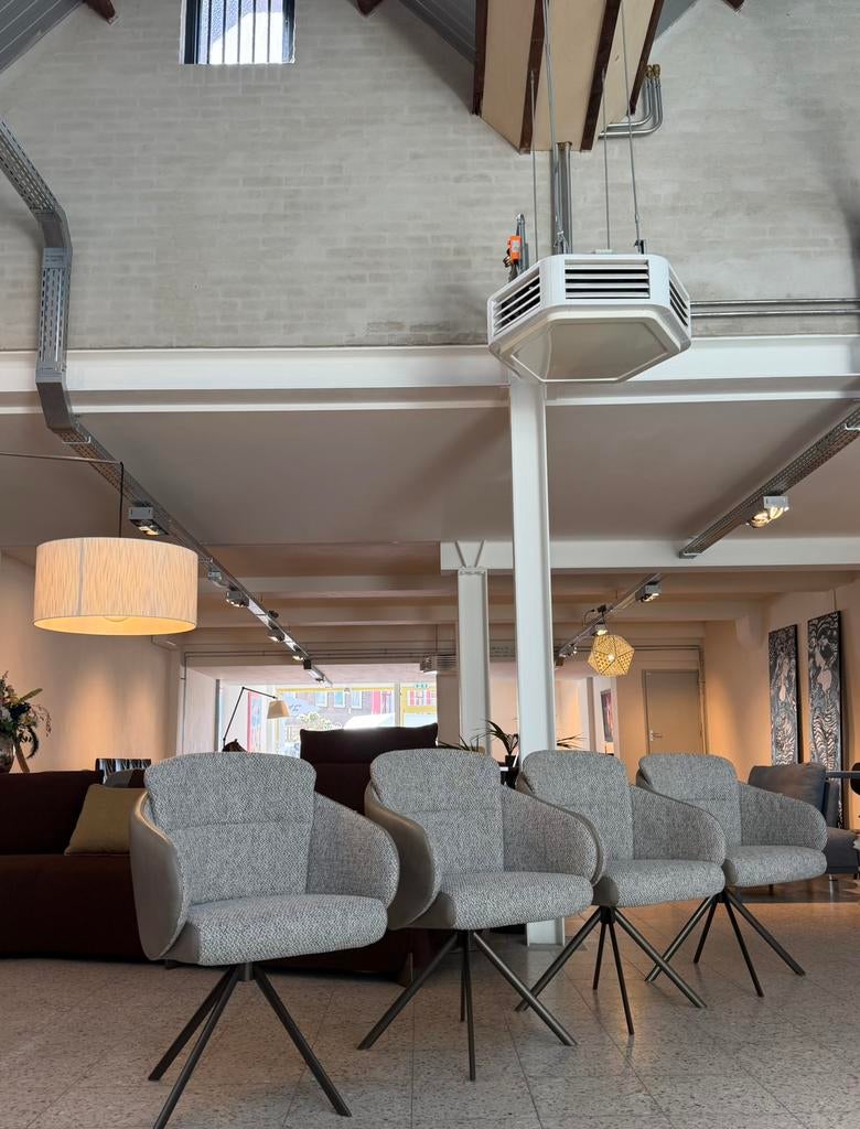 4 Gealux Rotonda (draai)stoelen stof/ leder, Huis en Inrichting, Stoelen, Ophalen, Nieuw, Vier, Grijs