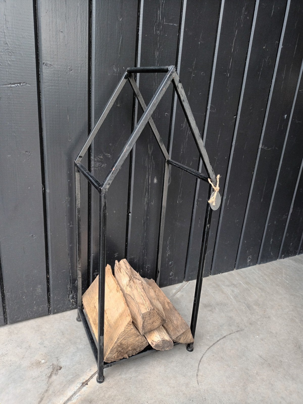 Riverdale haardhout rek huisvorm - 80x30x26 cm, Huis en Inrichting, Ophalen of Verzenden, Gebruikt, Zwart, Metaal