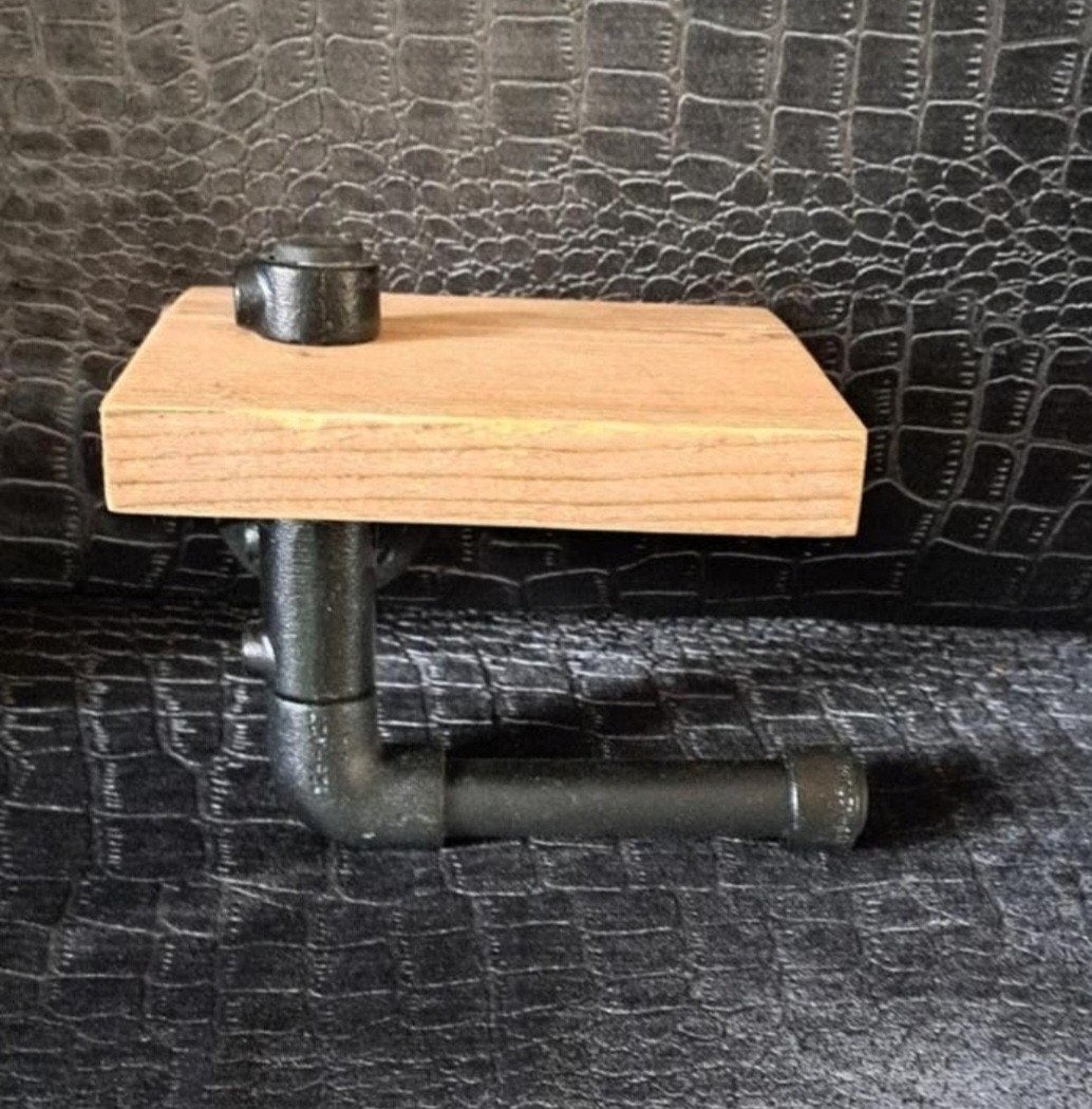 Industriële toiletrolhouder met telefoonplankje hout/ijzer, Ophalen, Nieuw