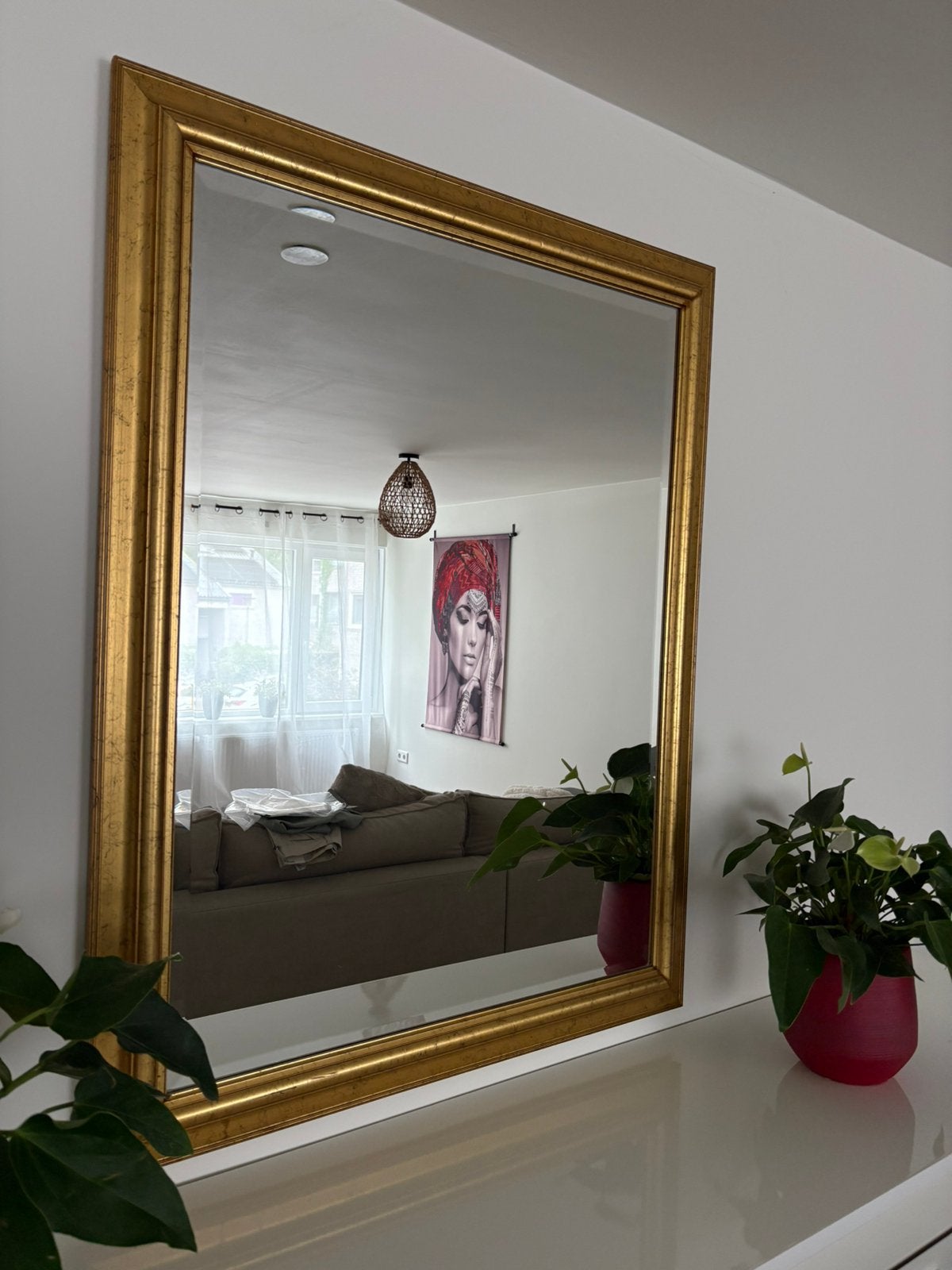 Spiegel met gouden sierlijst 120x90, Ophalen, Zo goed als nieuw, Rechthoekig, Minder dan 100 cm