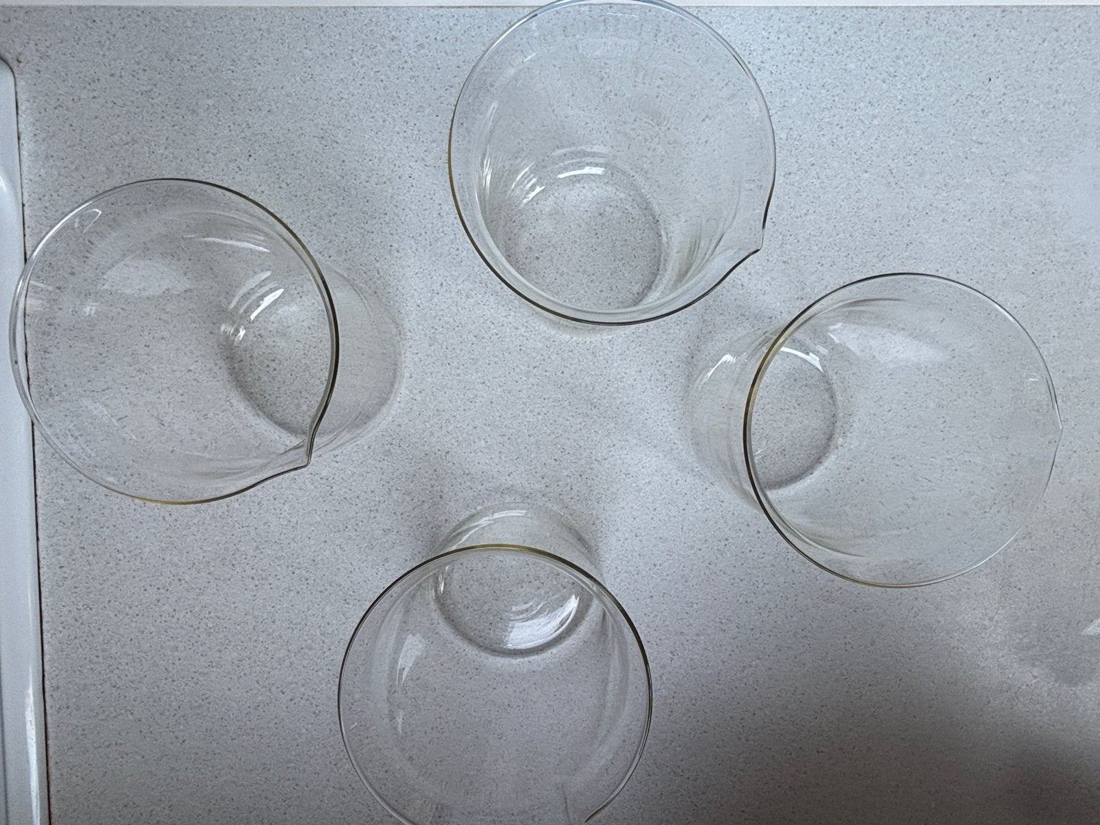 Set van 4 vintage Thermax Leerdam 800 ml glazen maatbekers, Ophalen of Verzenden