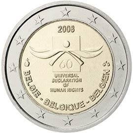 Belgie - 2 euro 2008 - rechten van de mens, Verzenden, België, 2 euro, Losse munt