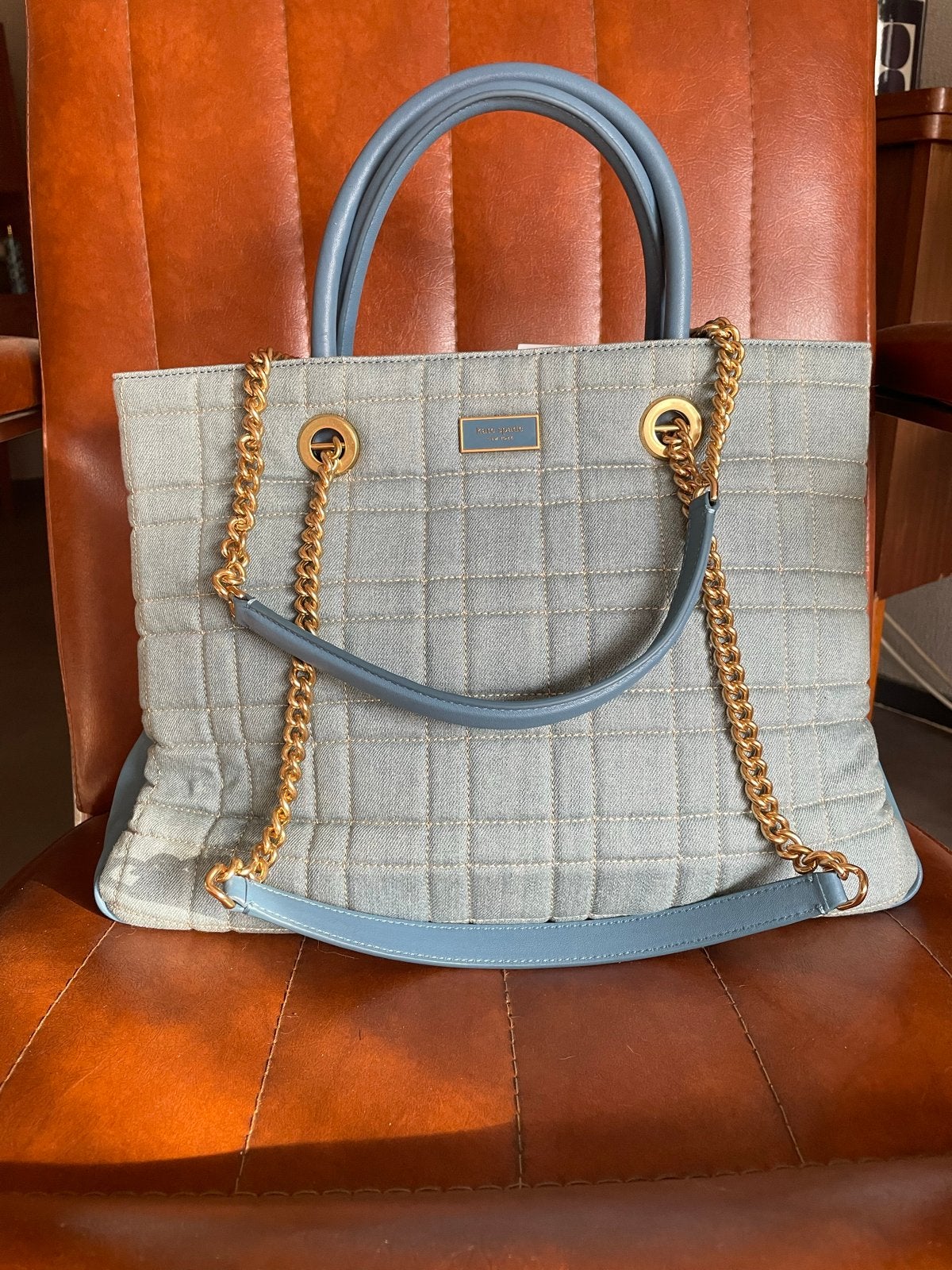Nieuwe Kate Spade New York Evelyn Quilted Denim Shopper Bag, Sieraden, Tassen en Uiterlijk, Tassen | Damestassen, Ophalen of Verzenden