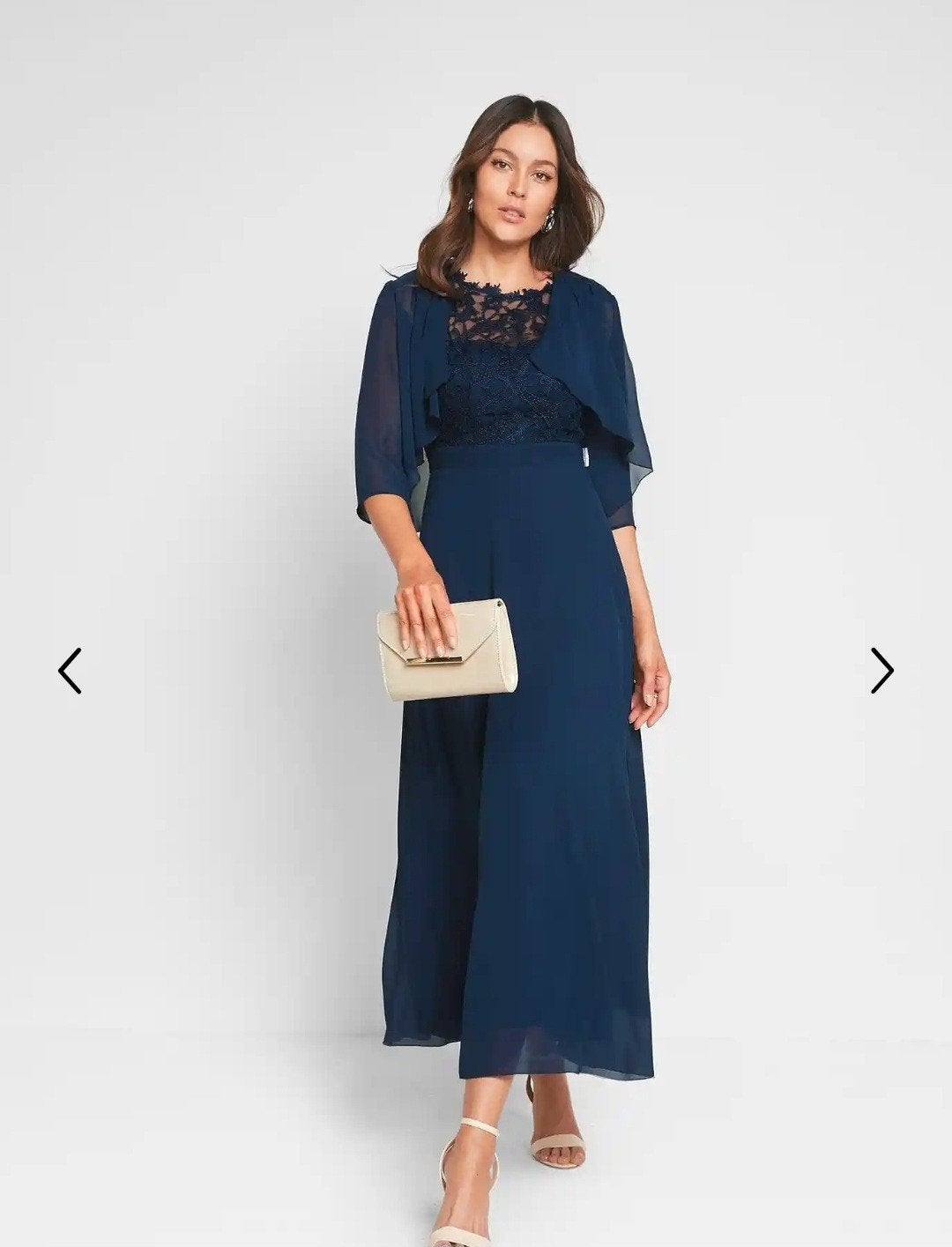 Elegant marineblauwe jurk met kanten top en bolero mt 44, Kleding | Dames, Ophalen, Nieuw, Maat 42/44 (L), Blauw