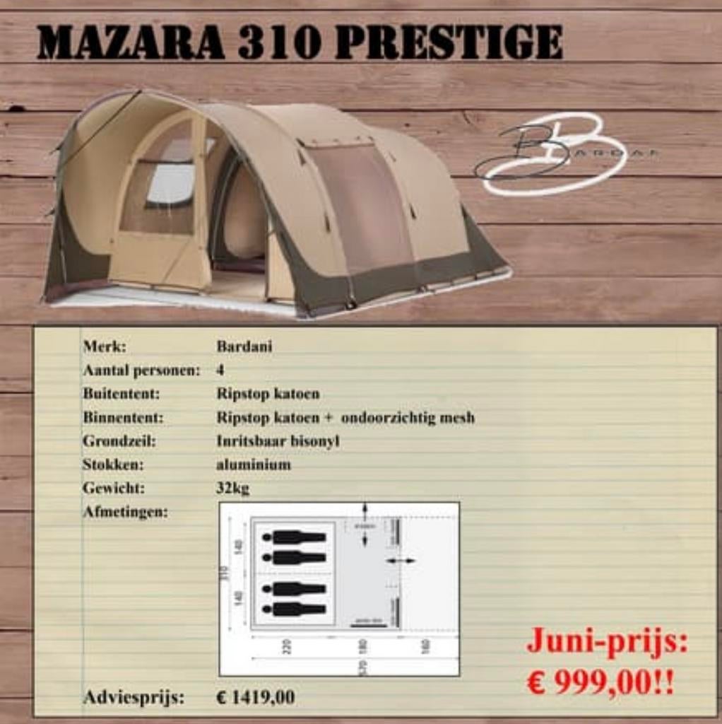 Bardani Mazara 310 tunneltent, Caravans en Kamperen, Tenten, Ophalen, Zo goed als nieuw, Tot en met 4
