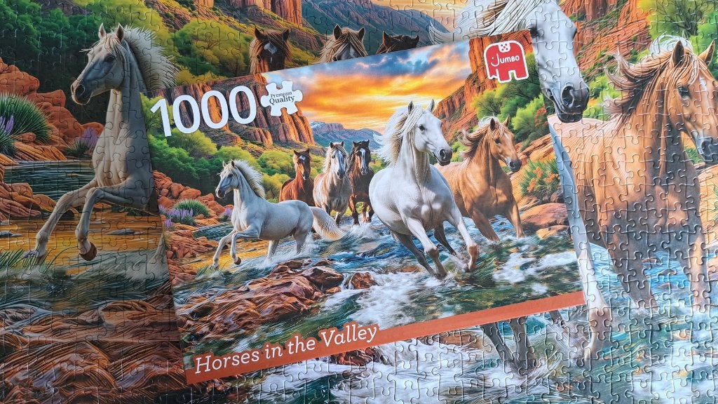 Jumbo Legpuzzel 1000 stukjes - Horses in the Valley (zgan), Ophalen of Verzenden, 500 t/m 1500 stukjes, Zo goed als nieuw, Legpuzzel