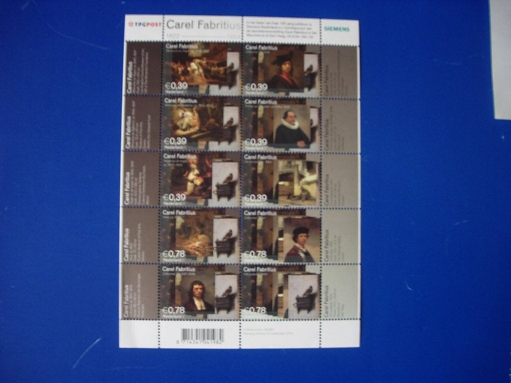 NL velletje met zegels Carel Fabritius 2004, Verzenden, Na 1940, Postfris