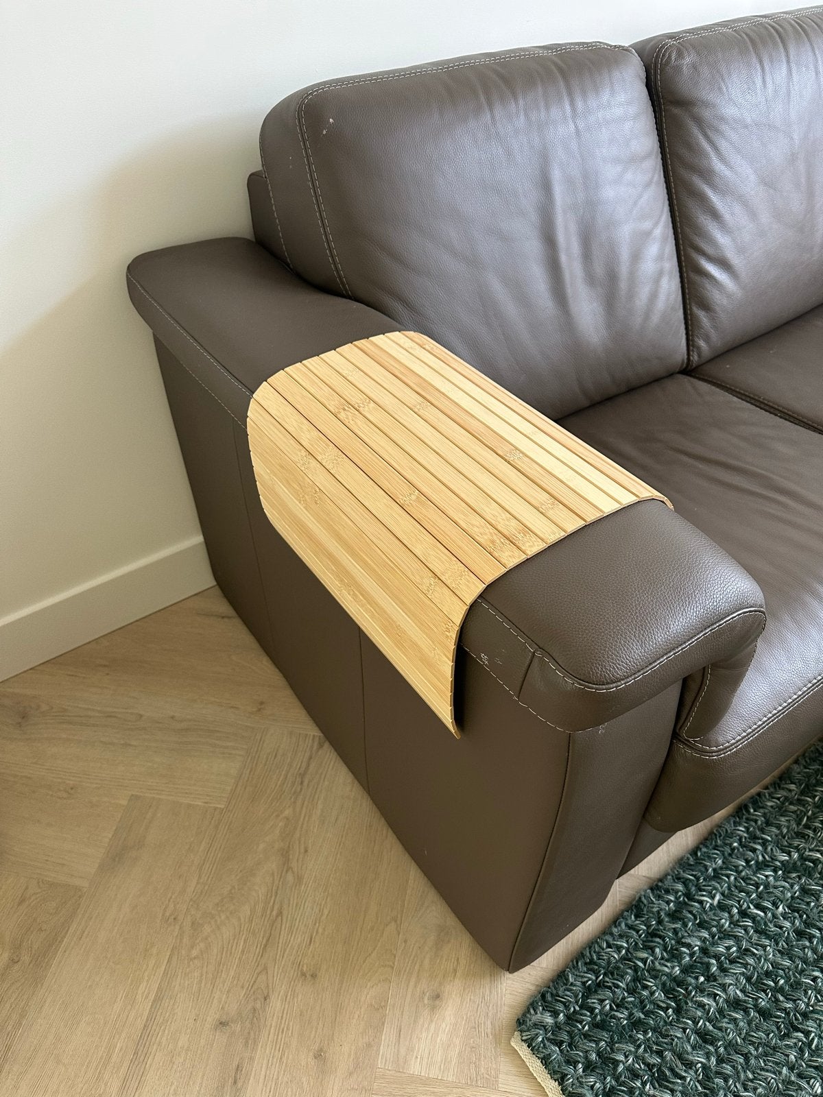 IKEA Rodeby - bamboe bank armleuning organizer/tafel, Ophalen of Verzenden, Zo goed als nieuw, Beige, Hout