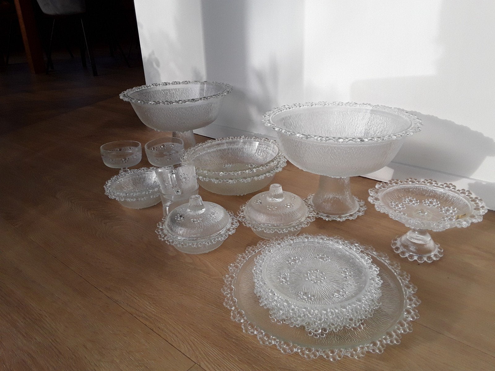 Vintage glazen servies Masserini Barocco Italië. vanaf prijs, Ophalen of Verzenden, Overige stijlen, Glas, Schaal of Schalen