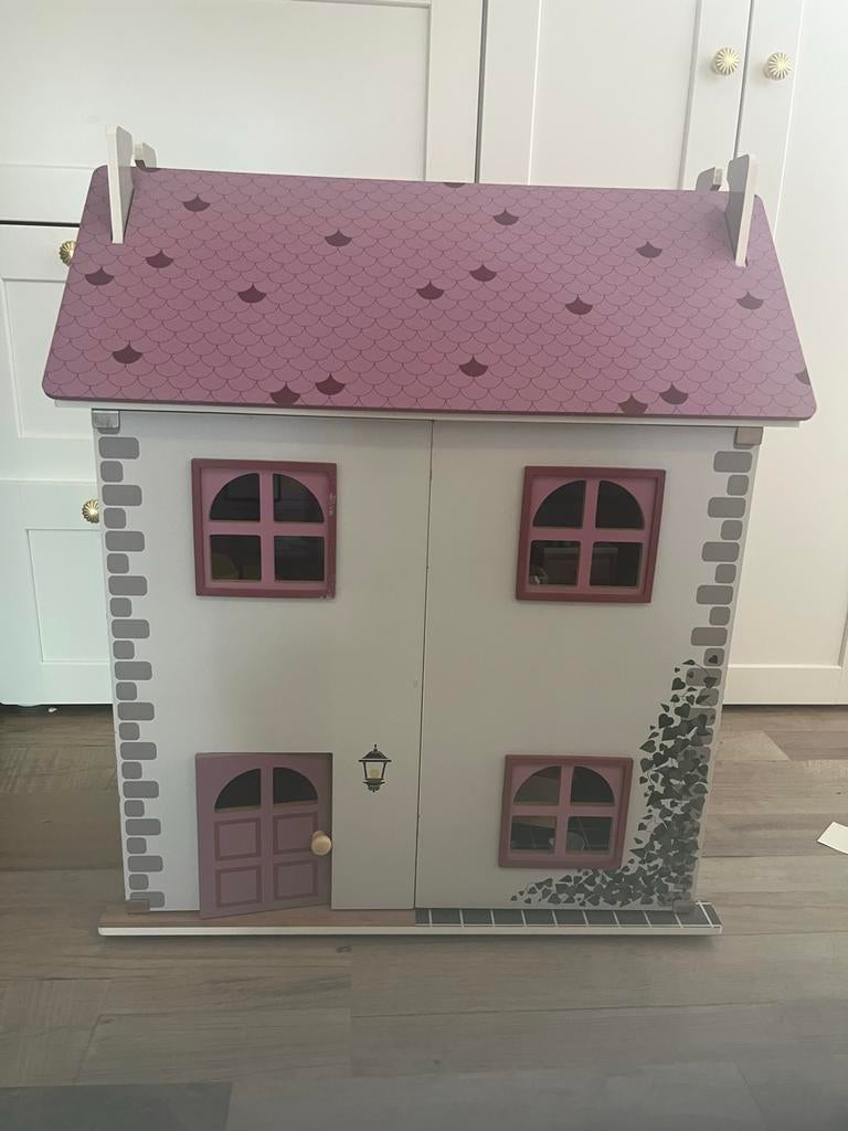 Houten poppenhuis met meubels, Ophalen, Gebruikt, Poppenhuis