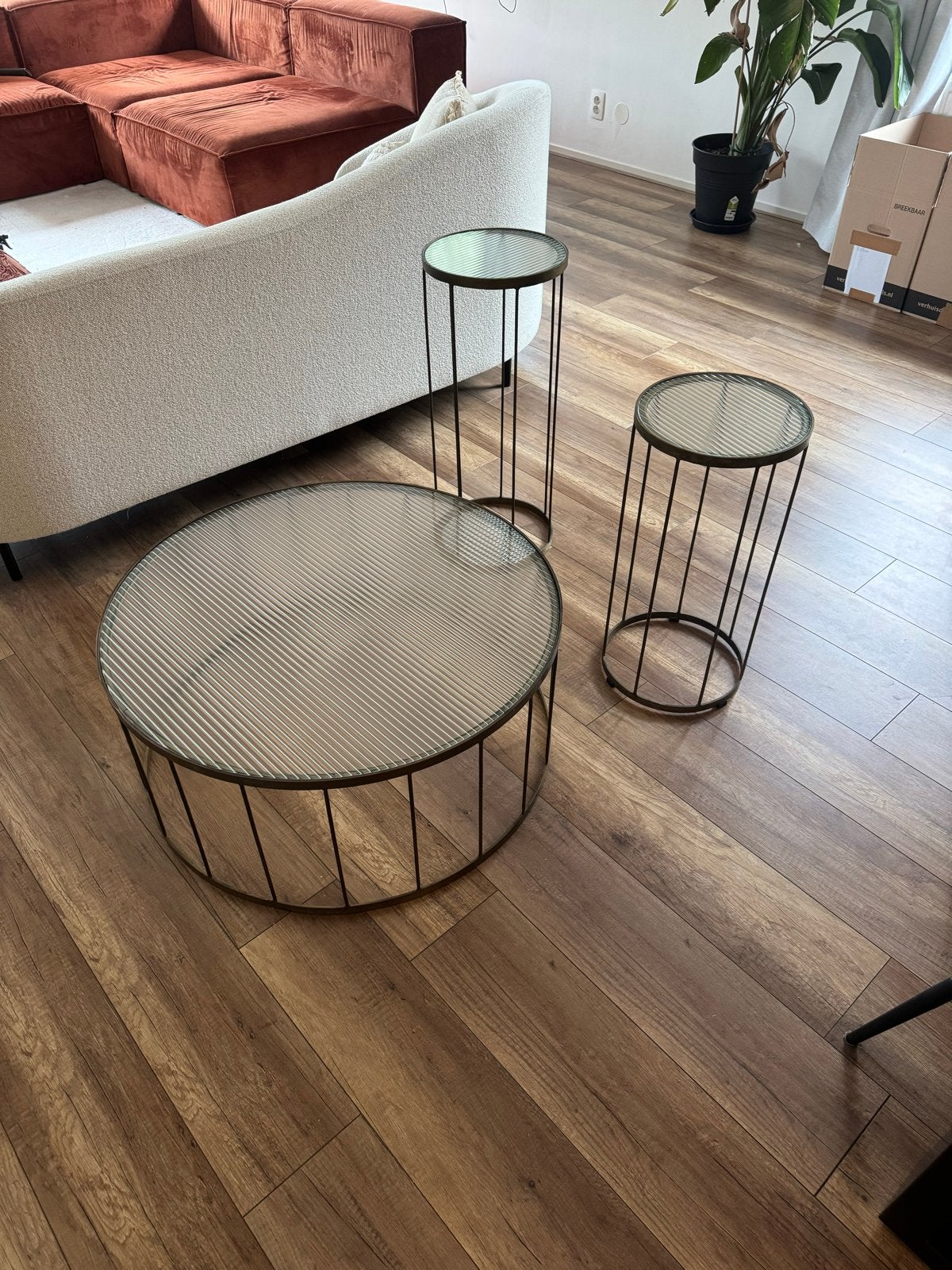 Set van 3 By-Boo salontafels - Metaal en Glas, Ophalen, Gebruikt, Rond, Glas